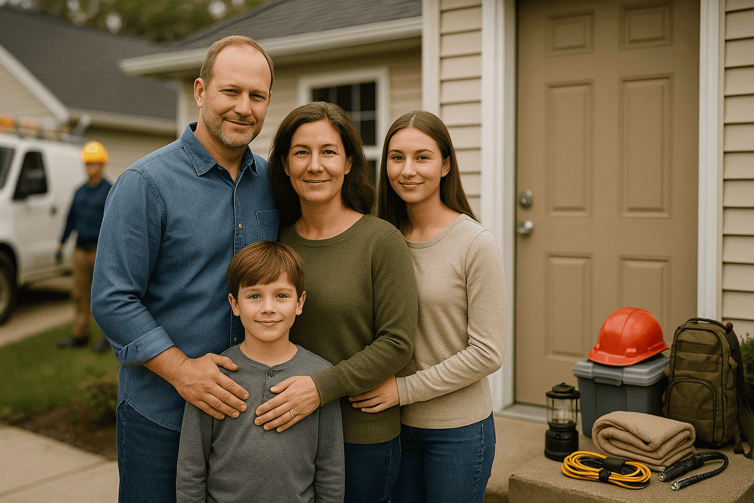 Family outside home demonstrating life insurance protection and emergency readiness